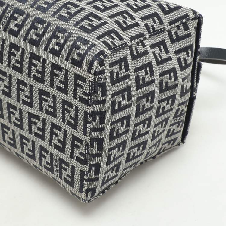Pre Owned Fendi Grey Canvas Box Baguette Top Handle Bag
