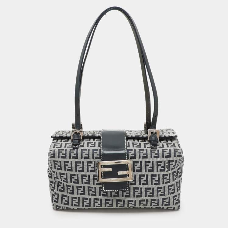Pre Owned Fendi Grey Canvas Box Baguette Top Handle Bag