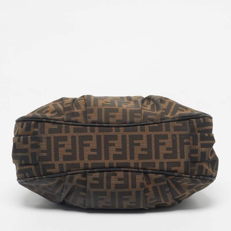 Pre Owned Fendi Tobacco Zucca Canvas and Patent Leather Small Mia Hobo