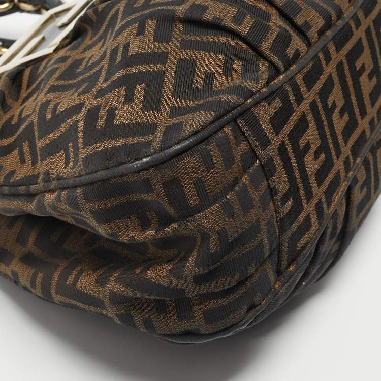 Pre Owned Fendi Tobacco Zucca Canvas and Patent Leather Small Mia Hobo