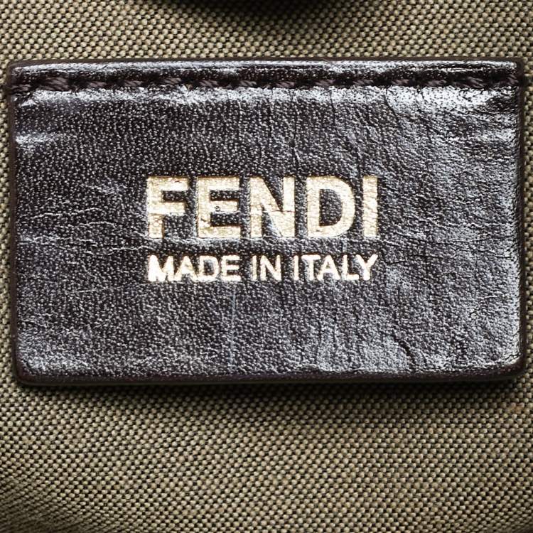 Pre Owned Fendi Green/Beige Zucchino Canvas Charm Shoulder Bag