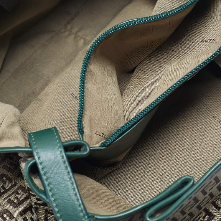 Pre Owned Fendi Green/Beige Zucchino Canvas Charm Shoulder Bag