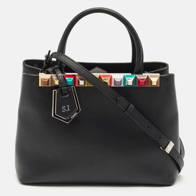 Pre Owned Fendi Black Leather Stud Applique Petite 2Jours Elite Tote