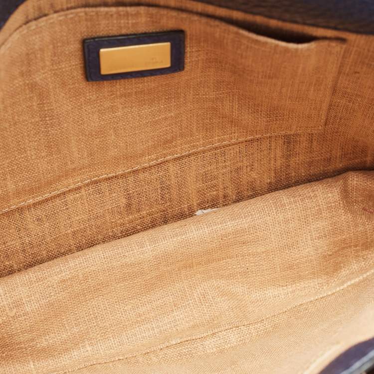 Pre Owned Fendi Dark Blue Suede Secret Code Top Handle Bag