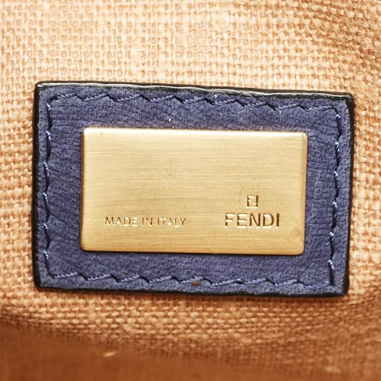Pre Owned Fendi Dark Blue Suede Secret Code Top Handle Bag