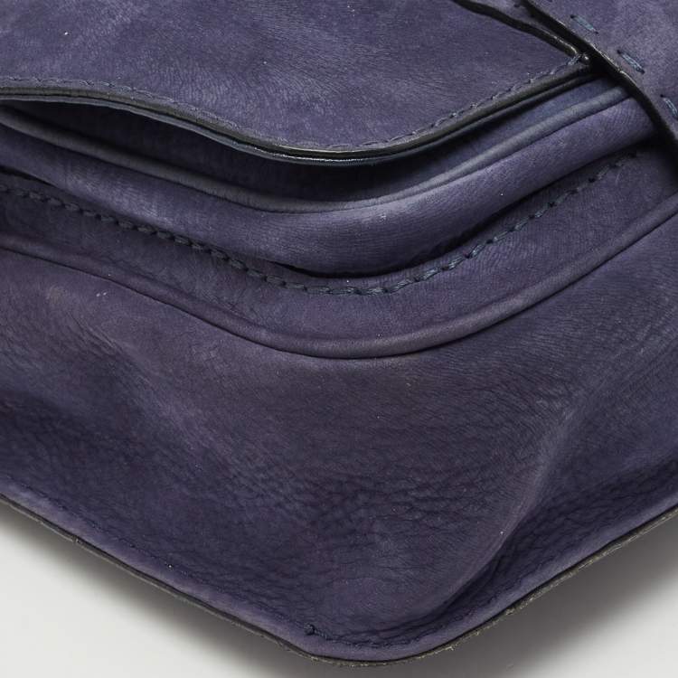 Pre Owned Fendi Dark Blue Suede Secret Code Top Handle Bag