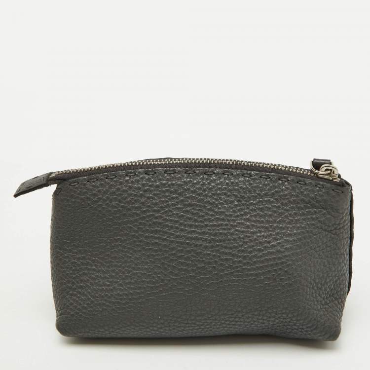 Pre Owned Fendi Grey Leather Cosmetic Pouch
