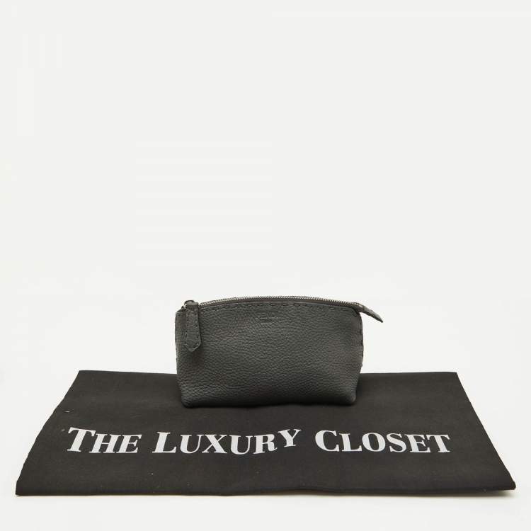 Pre Owned Fendi Grey Leather Cosmetic Pouch