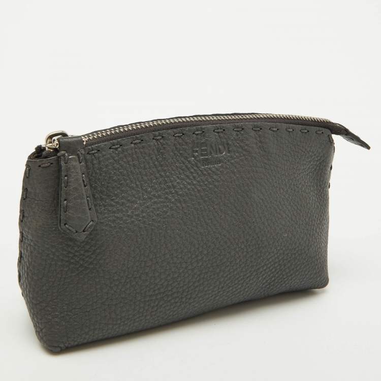 Pre Owned Fendi Grey Leather Cosmetic Pouch