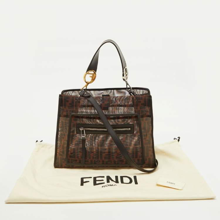 Pre Owned Fendi Zucca Leather and Mesh Runaway Top Handle Bag