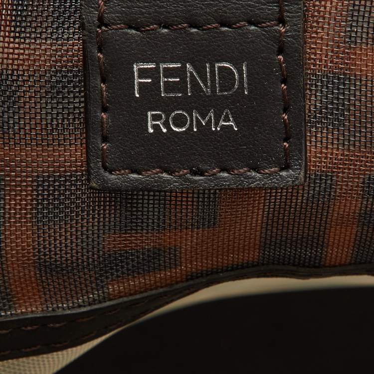 Pre Owned Fendi Zucca Leather and Mesh Runaway Top Handle Bag