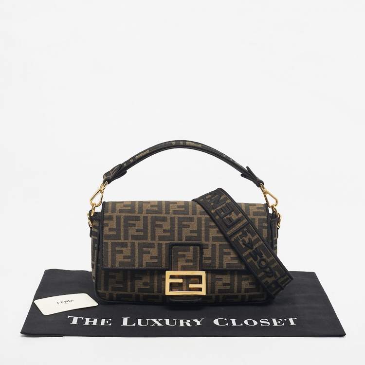 Pre Owned Fendi Tobacco Zucca Jacquard Canvas Medium Baguette Bag