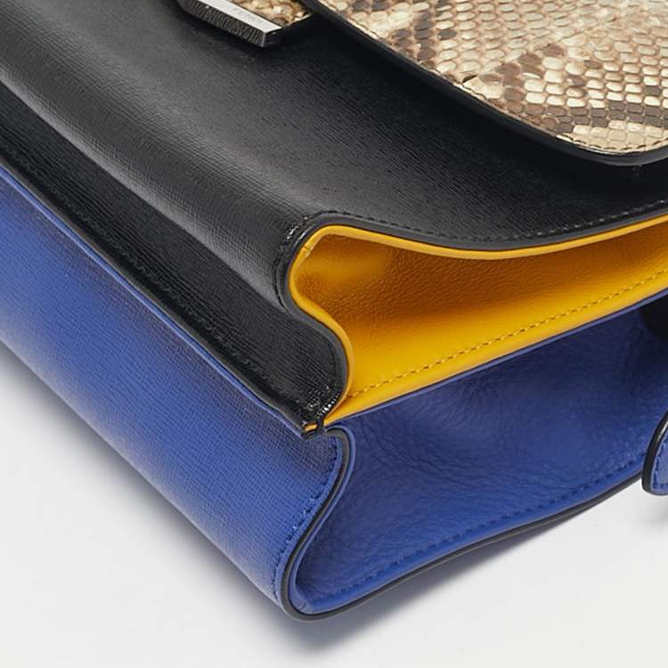 Pre Owned Fendi Multicolor Leather and Python Mini Demi Jour Top Handle Bag