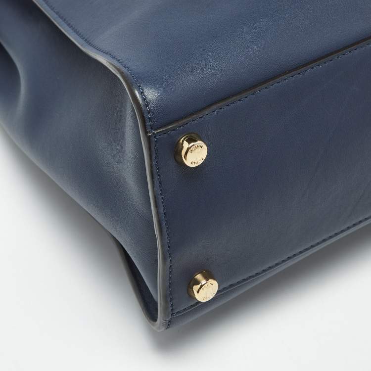 Pre Owned Fendi Navy Blue Leather Large Peekaboo Iconic Essentially Top Handle Bag