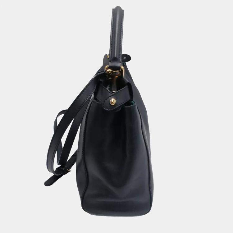 Pre Owned Fendi Peekaboo Small Black Leather Top Handle Bag