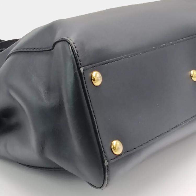 Pre Owned Fendi Peekaboo Small Black Leather Top Handle Bag