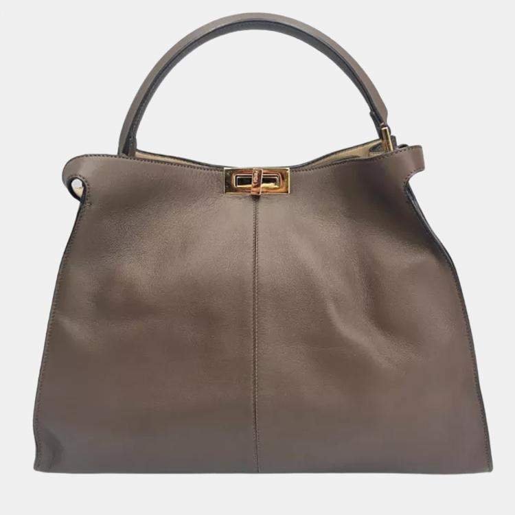Pre Owned Fendi Peekaboo X-Lite Brown Leather Tote