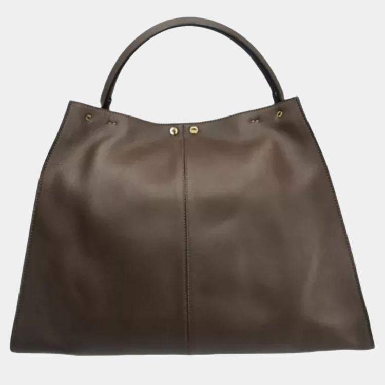 Pre Owned Fendi Peekaboo X-Lite Brown Leather Tote