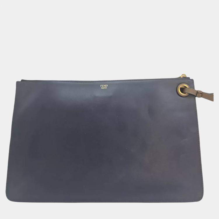 Pre Owned Fendi Mania Clutch White Leather Pouch Bag
