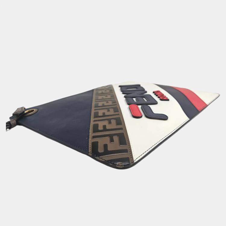 Pre Owned Fendi Mania Clutch White Leather Pouch Bag