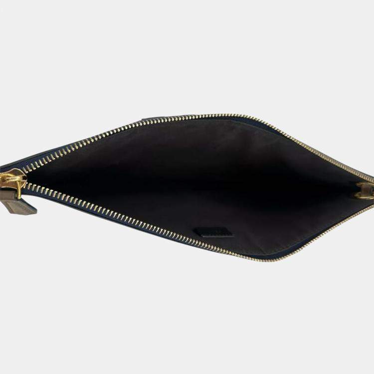 Pre Owned Fendi Mania Clutch White Leather Pouch Bag
