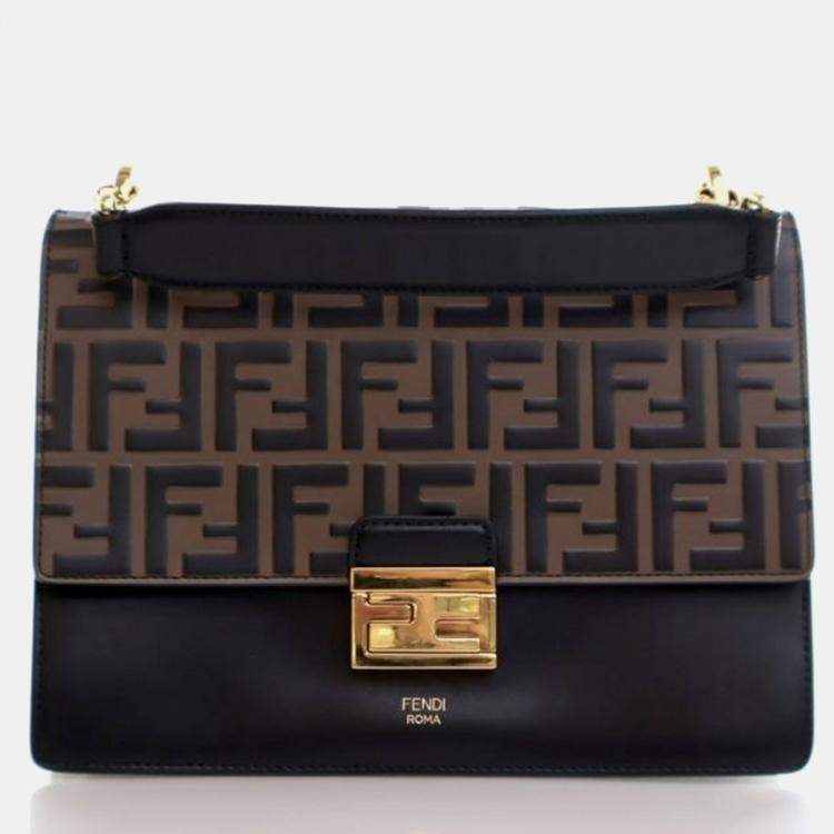 Pre Owned Fendi Kan U Medium Brown Calfskin Shoulder Bag