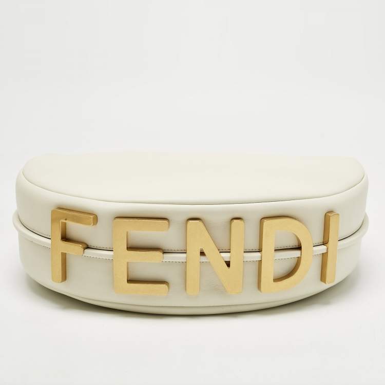 Pre Owned Fendi White Leather Medium Fendigraphy Hobo
