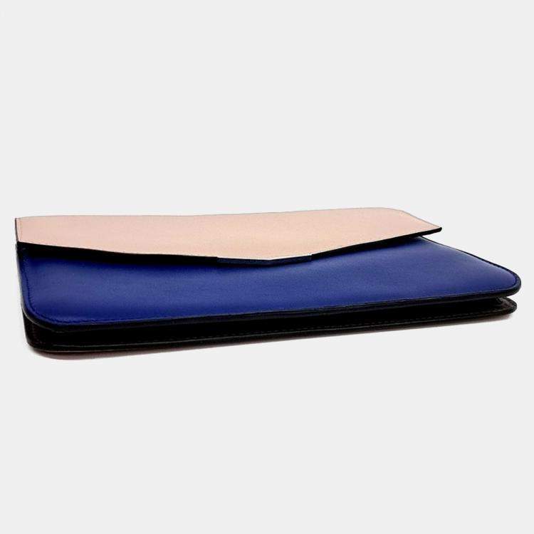 Pre Owned Fendi Blue Pink Leather Toujours Clutch and Shoulder Bag