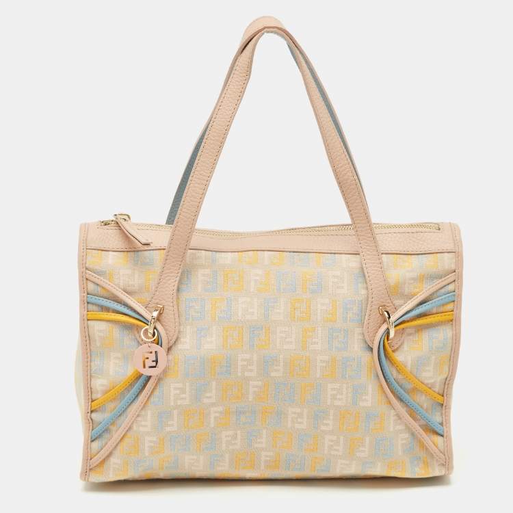 Pre Owned Fendi Multicolor Zucchino Fabric and Leather Satchel