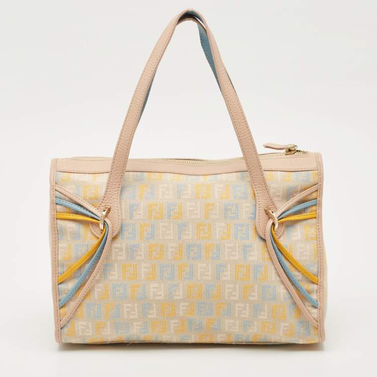 Pre Owned Fendi Multicolor Zucchino Fabric and Leather Satchel