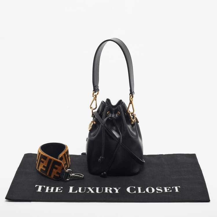 Pre Owned Fendi Black Leather Mini Mon Tresor Drawstring Bucket Bag