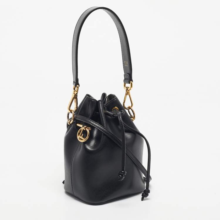 Pre Owned Fendi Black Leather Mini Mon Tresor Drawstring Bucket Bag