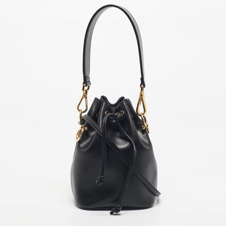 Pre Owned Fendi Black Leather Mini Mon Tresor Drawstring Bucket Bag