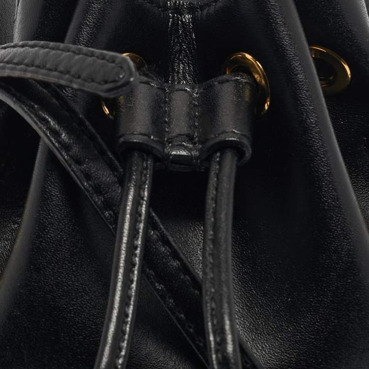 Pre Owned Fendi Black Leather Mini Mon Tresor Drawstring Bucket Bag