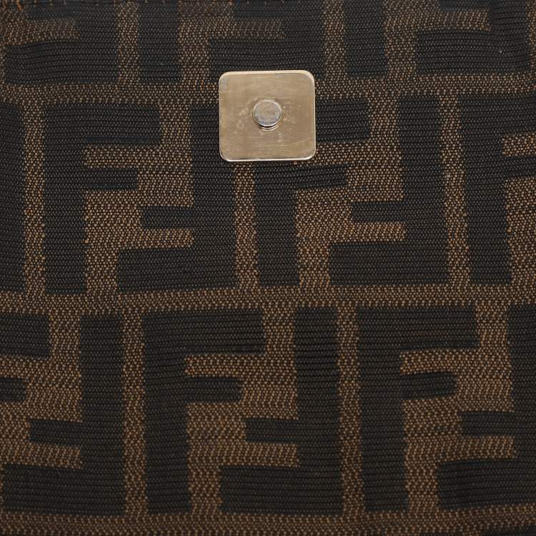 Pre Owned Fendi Tobacco Zucca Canvas Large Flap Shoulder Bag
