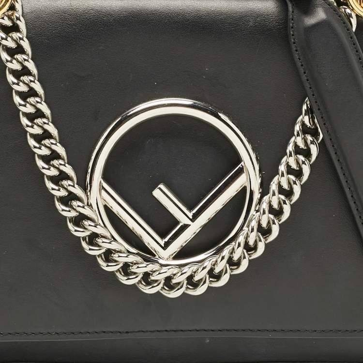 Pre Owned Fendi Black Leather Small Kan I F Shoulder Bag