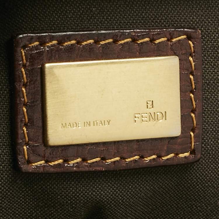 Pre Owned Fendi Brown/Beige Zucca Nylon and Coated Canvas Mixed Media Boston Bag