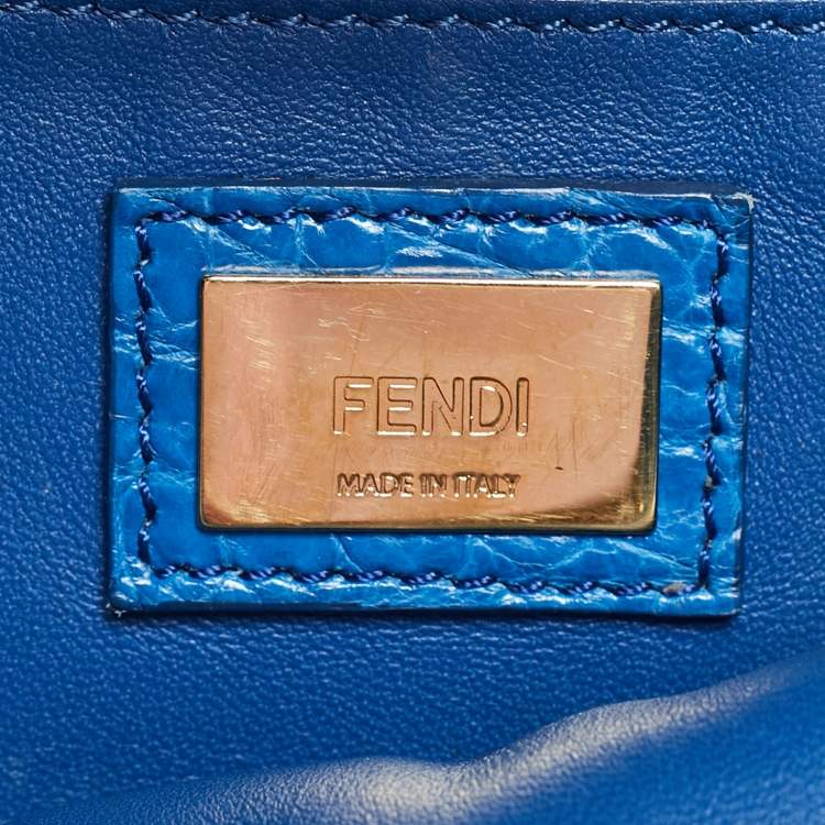 Pre Owned Fendi Blue Crocodile Mini Peekaboo Top Handle Bag