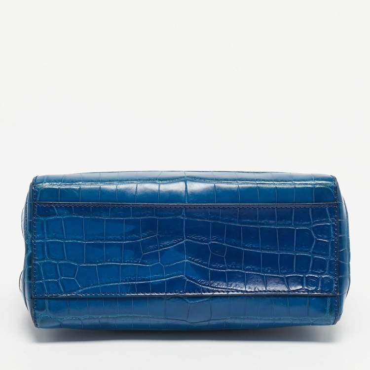 Pre Owned Fendi Blue Crocodile Mini Peekaboo Top Handle Bag