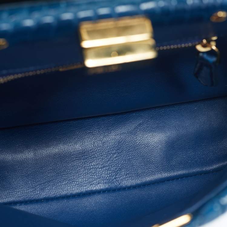 Pre Owned Fendi Blue Crocodile Mini Peekaboo Top Handle Bag