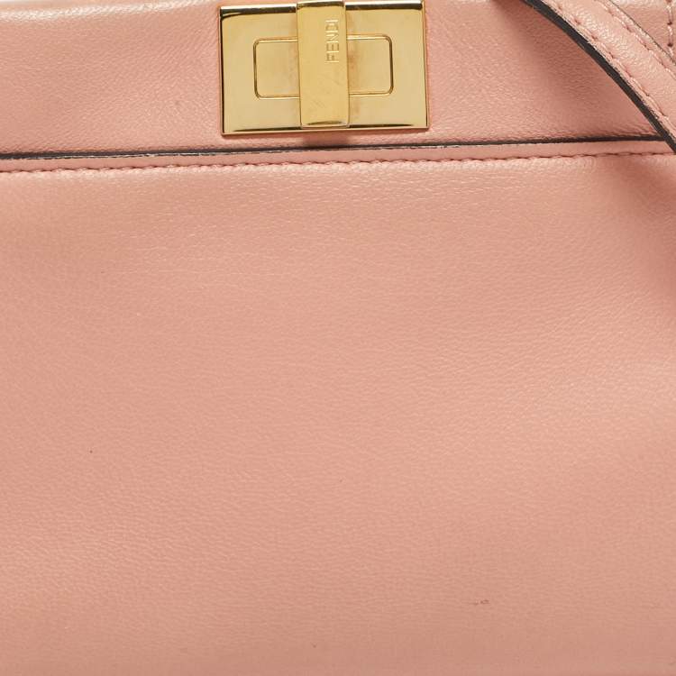Pre Owned Fendi Peach Leather Micro Peekaboo Crossbody Bag
