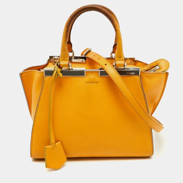 Pre Owned Fendi Yellow Leather Mini 3Jours Tote