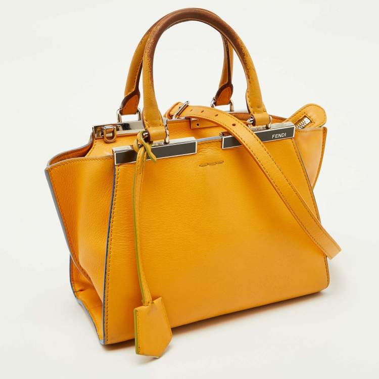 Pre Owned Fendi Yellow Leather Mini 3Jours Tote