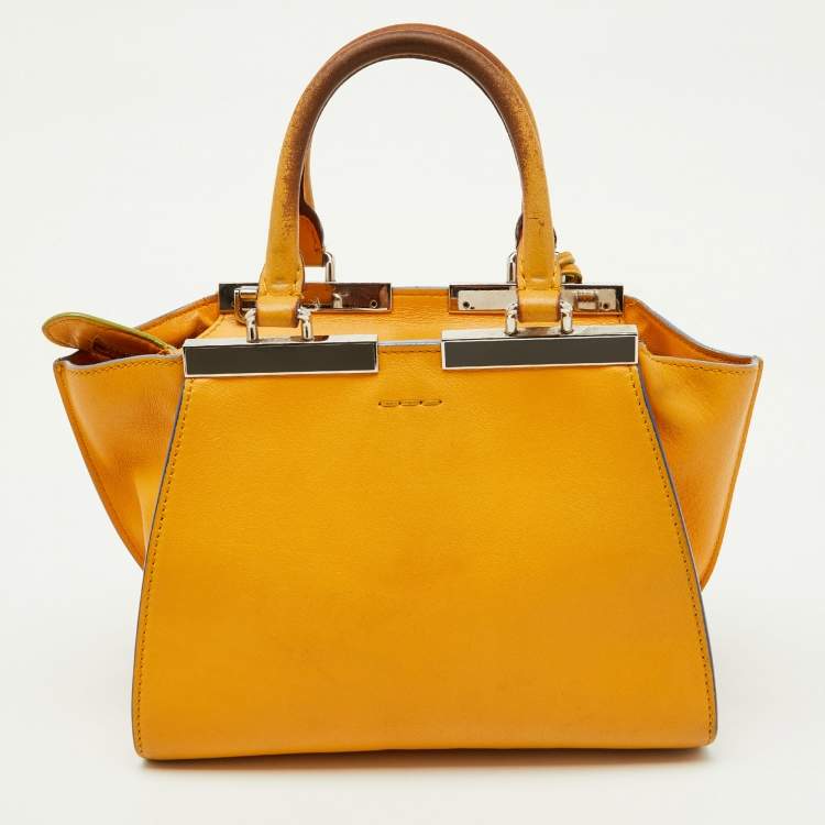 Pre Owned Fendi Yellow Leather Mini 3Jours Tote