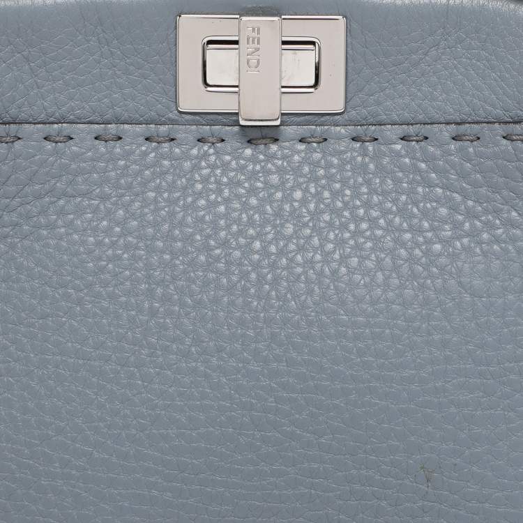Pre Owned Fendi Blue Selleria Leather Mini Peekaboo Top Handle Bag