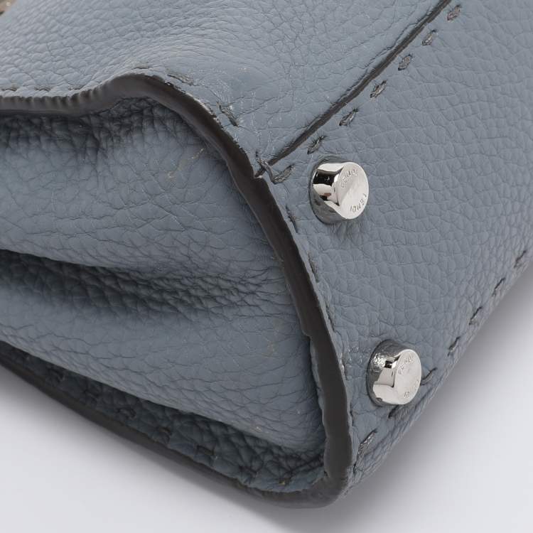 Pre Owned Fendi Blue Selleria Leather Mini Peekaboo Top Handle Bag