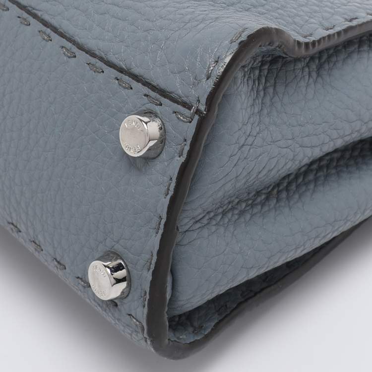 Pre Owned Fendi Blue Selleria Leather Mini Peekaboo Top Handle Bag