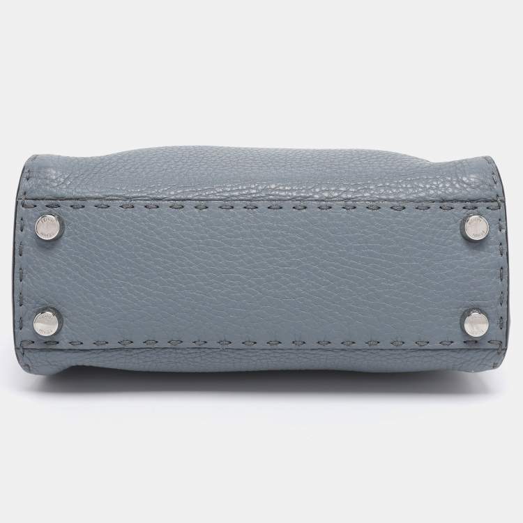 Pre Owned Fendi Blue Selleria Leather Mini Peekaboo Top Handle Bag
