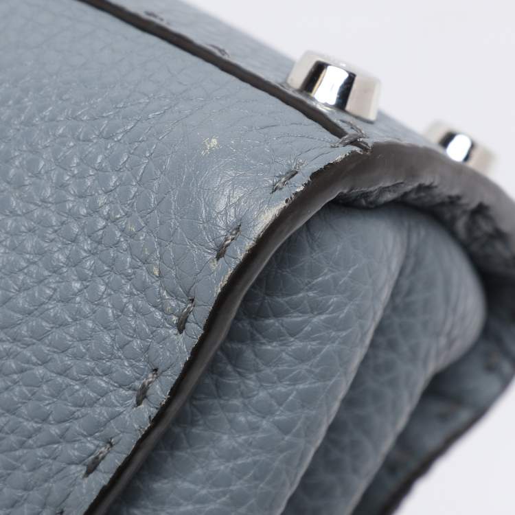 Pre Owned Fendi Blue Selleria Leather Mini Peekaboo Top Handle Bag
