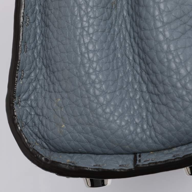 Pre Owned Fendi Blue Selleria Leather Mini Peekaboo Top Handle Bag